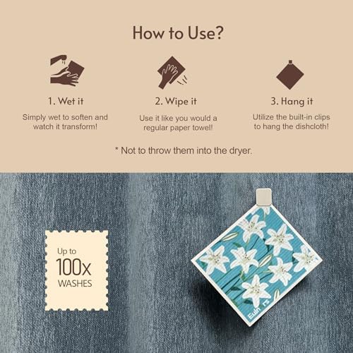 Eulnars Swedish Dishcloths for Kitchen, 8 Pack Flower Reusable Paper Towels - Image 4