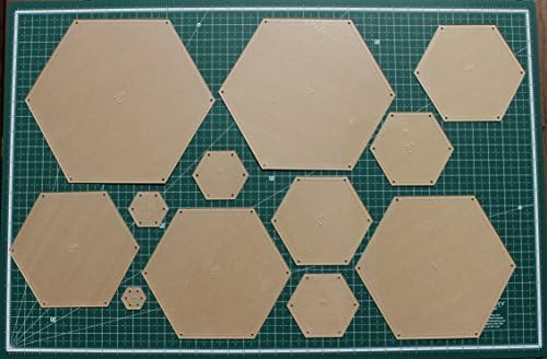 Hexagon Quilting Template Set - 1", 2", 3", 4", 5", 6", 7", 8", 9", 10", 11", 12" with 1/4" Seam Allowance - Durable Acrylic Templates for Quilting, Patchwork, Crafting, & Sewing Projects