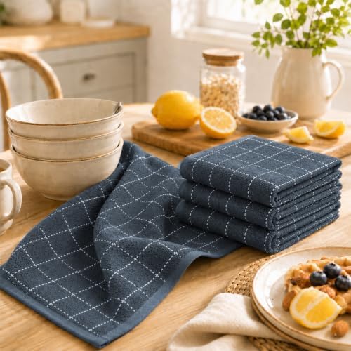 Kitinjoy 100% Cotton Kitchen Towels and Dishcloths Set, Dark Grey - Image 3