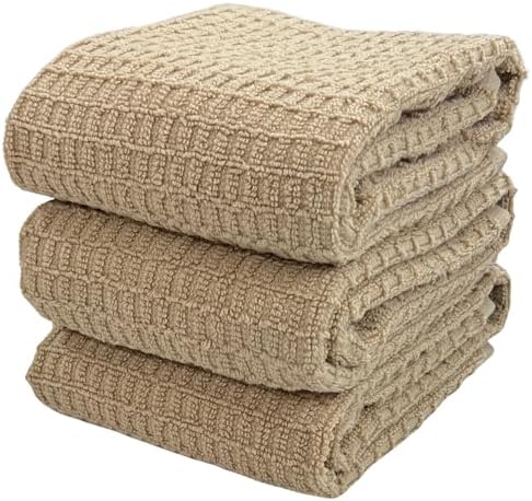 Serafina Home Tan Beige Kitchen Dish Hand Towels 100% Cotton Waffle Cloth Soft by SerafinaHome