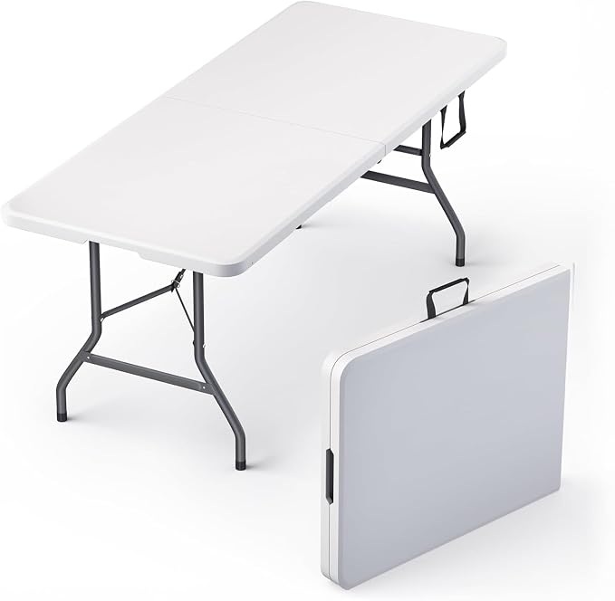 6 Feet Foldable Table with Built in Handle & Steel Legs | 6FT Heavy Duty by OurModernSpace