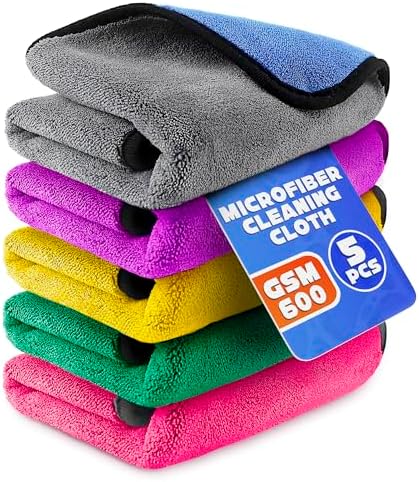 VIKROM 5 Pcs Thick Microfiber Cleaning Cloth 600 GSM, Double Sided Towels by VIKROM