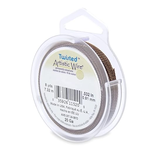 Artistic Wire, 20 Gauge / .81 mm Tarnish Resistant Colored Copper Craft Wire, Round Twist, Antique Brass Color, 8 yd / 7.31 m