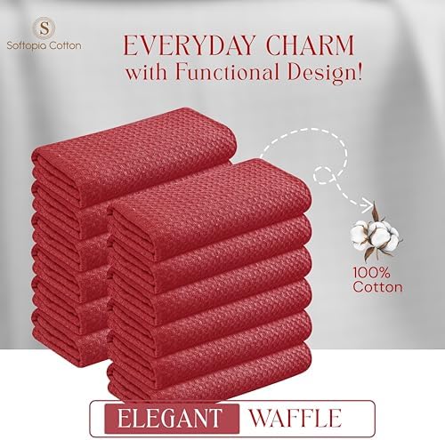 Red Waffle Kitchen Dish Towels, 100% Cotton, Quick Dry, Super Absorbent - Image 7