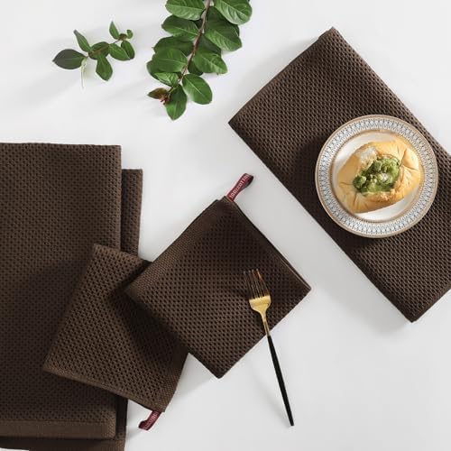 Homaxy 10 Pack 100% Cotton Kitchen Towels and Dishcloths Set, Dark Brown - Image 6