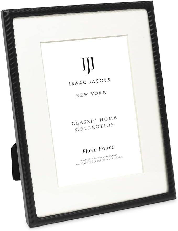 Isaac Jacobs 6x8 Black Metal Rope Border Picture Frame, Horizontal & Vertical by IsaacJacobs