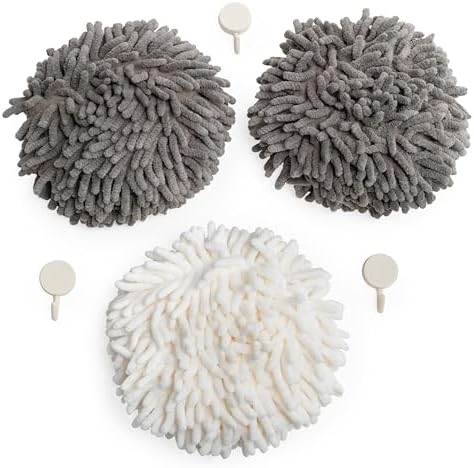 JJ KENT Fluffy Puffins Microfiber Puff Hand Towels & Hooks, 3 Pack by JJKENT