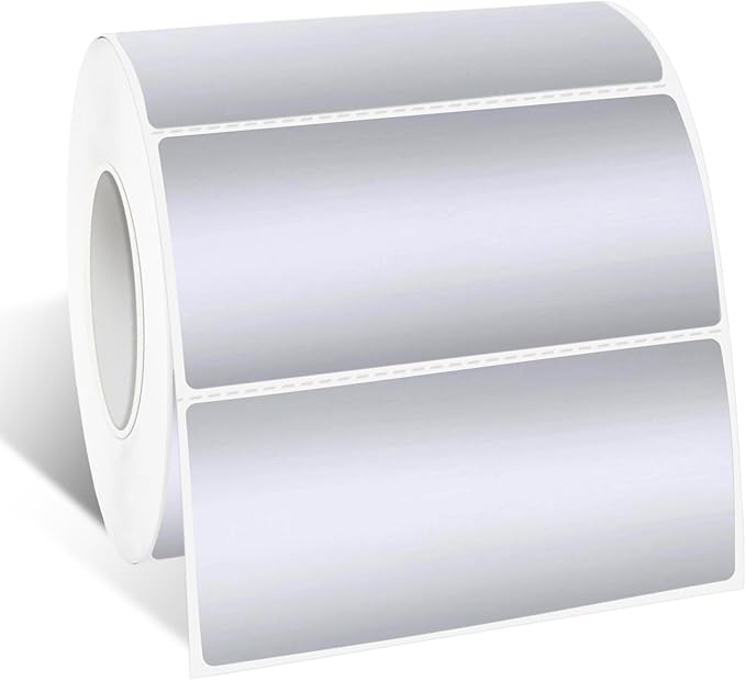 1" x 2" Silver Thermal Label Stickers,Waterproof Thermal Printer Sticker Labels for Gift Wrapping, Self-Adhesive Name Price Tag DIY Custom Logo Design (500 pcs,Silver)