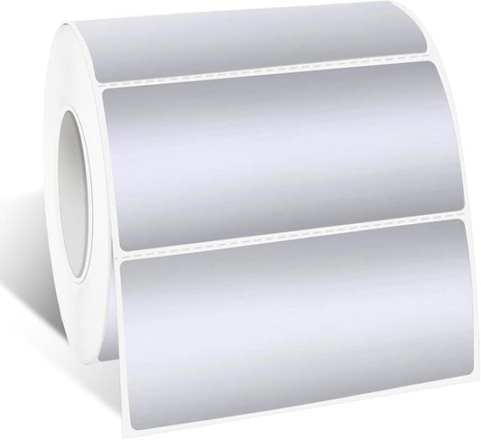 1" x 2" Silver Thermal Label Stickers,Waterproof Thermal Printer Sticker Labels for Gift Wrapping, Self-Adhesive Name Price Tag DIY Custom Logo Design (500 pcs,Silver)