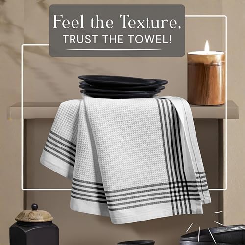 Waffle White & Multi Colors Kitchen Towels Set of 4, 100% Cotton, 16x26 inches - Image 2