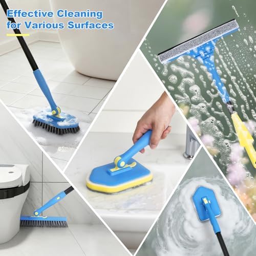 Tile Tub Scrubber Brush with 5 Different Function Cleaning Heads and 51" - Image 4