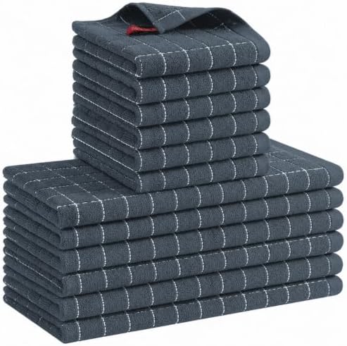 Kitinjoy 100% Cotton Kitchen Towels and Dishcloths Set, Dark Grey by Kitinjoy