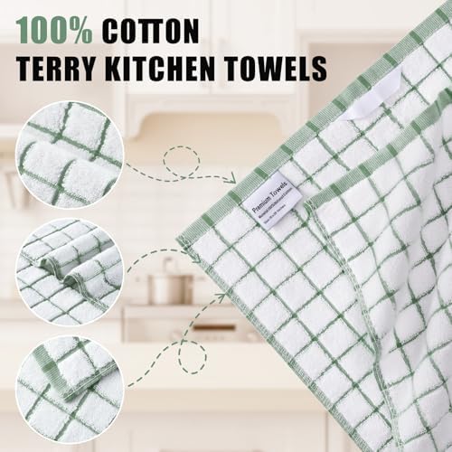 Homaxy Premium Kitchen Towels, Check Design, Grass Green - Image 4