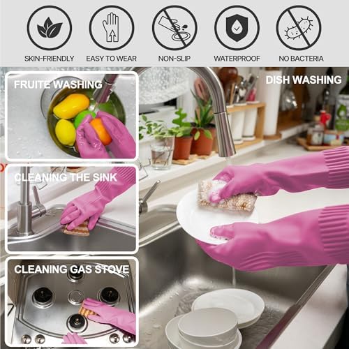 Mamison Rubber Dishwashing Gloves, Non-Slip Kitchen, 2 Pairs - Image 4