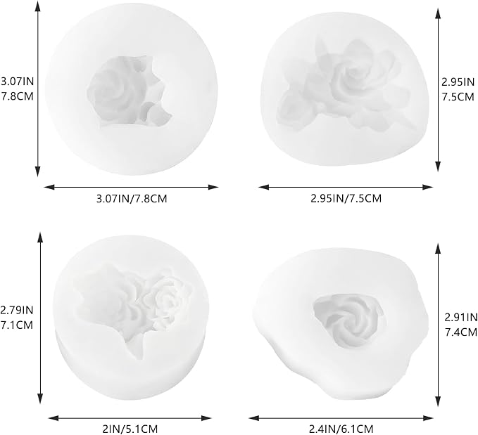 4 Pcs 3D Flower Candle Silicone Molds, Gardenia Shape - Image 2