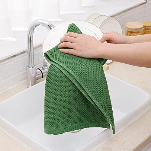 Homaxy 100% Cotton Waffle Weave Kitchen Towels, Grass Green - Image 4