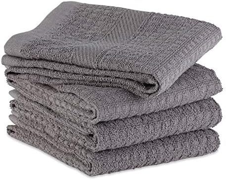 DII Basic Terry Collection Waffle Dishtowel Set, Solid Gray, 4 Piece - Image 3