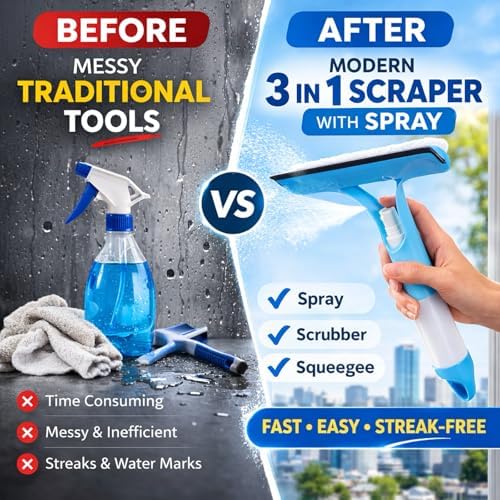 3-in-1 Window Squeegee with Spray Bottle, Handheld Glass Cleaning Tool with - Image 6
