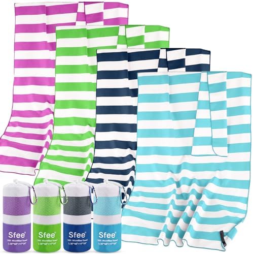 Sfee 4 Pack Microfiber Travel Towel, Beach Towel Quick Dry Towel Camping Towel by Sfee