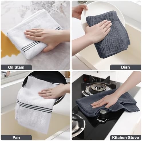 Homaxy Dual Design Cotton Kitchen Towels, Dark Grey - Image 5