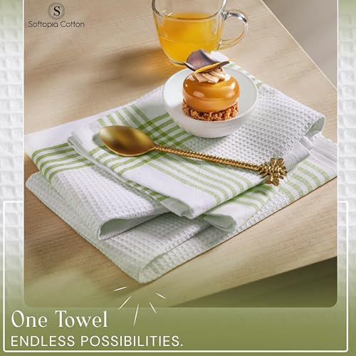 Waffle White & Lemon Green 4 Pack Kitchen Towels, 100% Cotton, 16x26 inches - Image 4