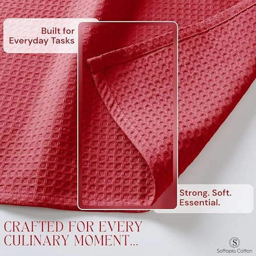 Red Waffle Kitchen Dish Towels, 100% Cotton, Quick Dry, Super Absorbent - Image 5