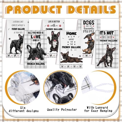 Redbaker 6 Pcs Funny French Bulldog Kitchen Towels - Image 4