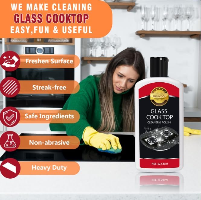 Meuvcol Glass Stove Top Cleaner Kit, 12 Oz Glass Cooktop Cleaner Non-Abrasive - Image 4