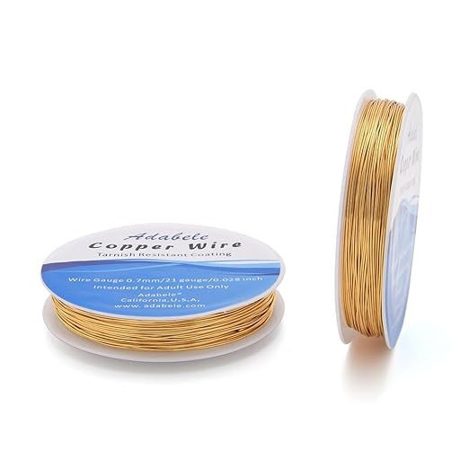 Adabele 164 Feet Premium Tarnish Resistant Round Jewelry Wire Copper Beading Wire Spool Bulk (0.7mm/21 Gauge) 18K Gold Plated for DIY Craft Jewelry Making BF286-7