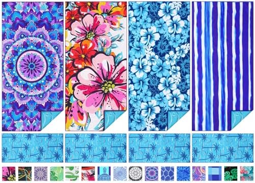 TwoYek Microfiber Beach Towels Extra Large 71x32 inches 4 Pack Bulk by TwoYek