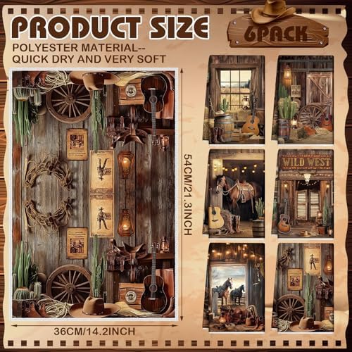 Breling 6 Pcs Western Cowboy Kitchen Towels Vintage Barn 14 X 21 Inch - Image 2