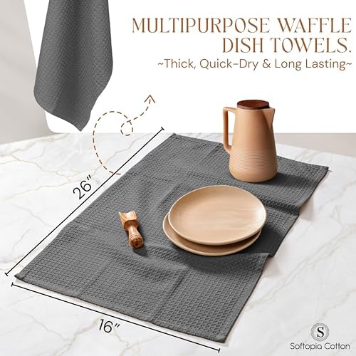 Gray Waffle Kitchen Dish Towels, 100% Cotton, Quick Dry, Super Absorbent - Image 6