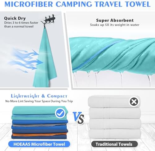 HOEAAS 2 Pack Microfiber Camping Towels, Quick Dry Towel, Super Absorbent Ultra - Image 4