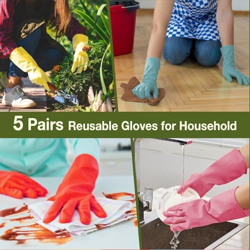 Kitchen Dish Washing Gloves 5 Pairs Rubber Cleaning Reusable Gloves Large - Image 4