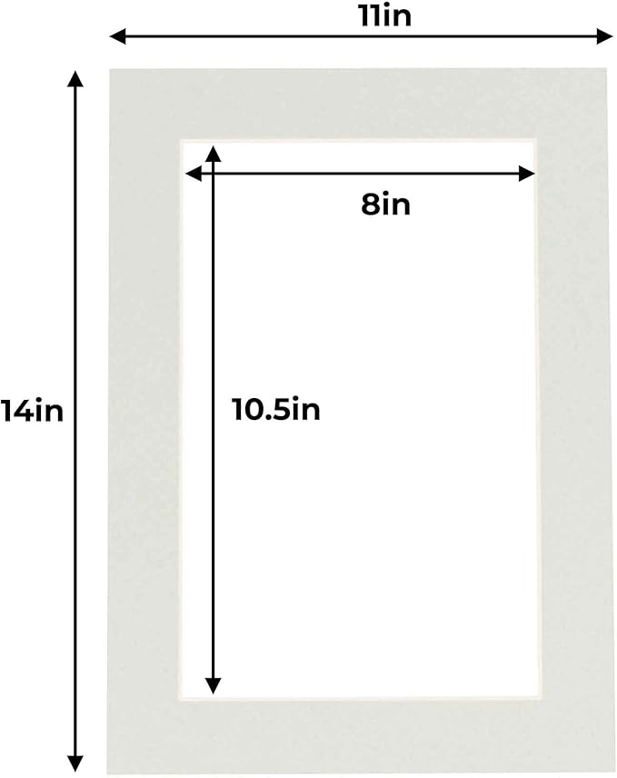 11x14 Mat for 8.5x11 Photo - Precut Grey Picture Matboard for Frames 11 x 14 Inches - Bevel Cut to Display Art 8.5 x 11 Inches - Acid Free Pack of 100 MATS with Backing Boards & Clear Bags