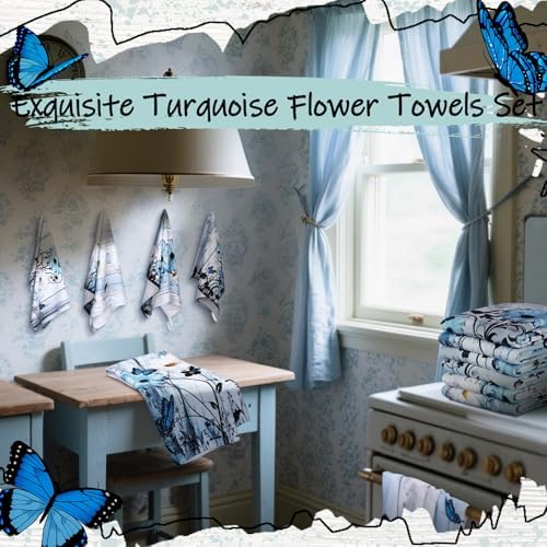 Breling Set of 6 Teal Daisy Kitchen Dish Towels Vintage 14x21 Inch - Image 4