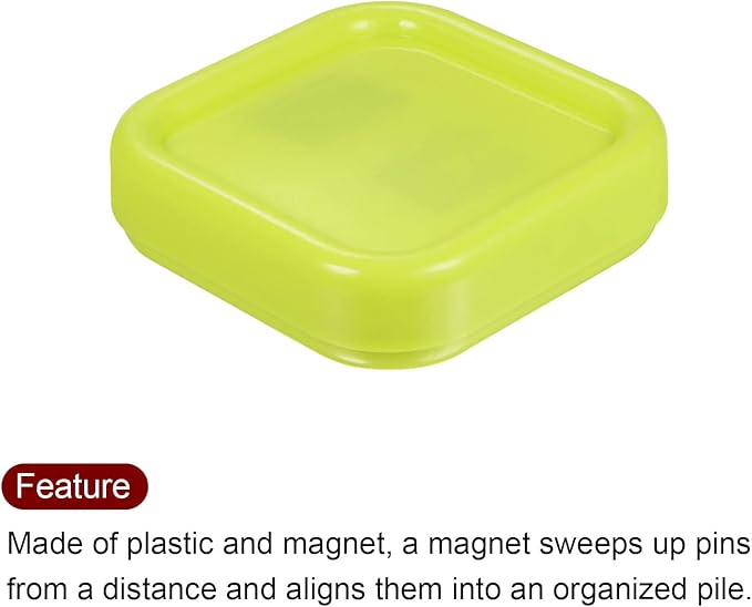 HARFINGTON Magnetic Pin Cushion Square Plastic Magnetic Sewing Pin Holder Storage Case Needle Cushion Tool for Sewing DIY Projects, Yellow-Green