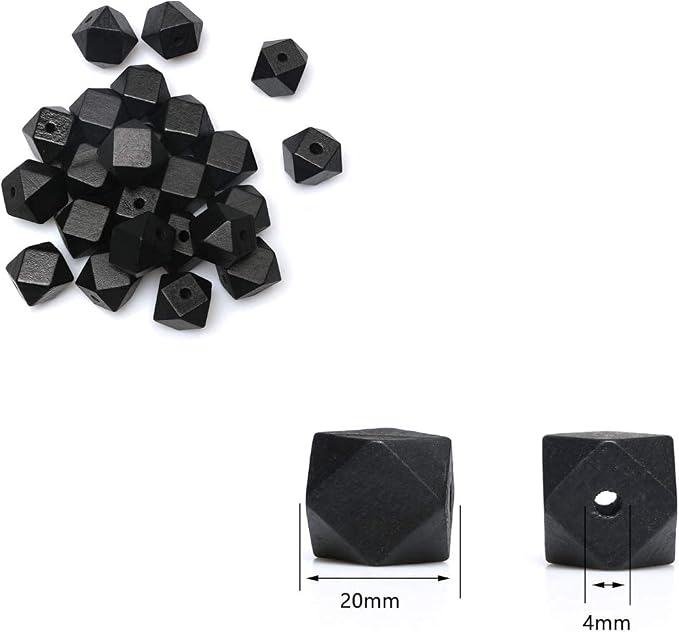 20mm Black Wooden Geometric Beads - Image 5