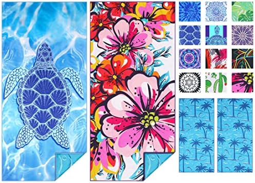TwoYek Microfiber Beach Towel Extra Large 71x32 Turtle Floral 2 Pack by TwoYek