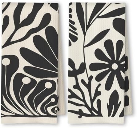 Abstract Boho Neutral Floral Kitchen Towels Set of 2, 70s Retro Groovy Beige by Unknown
