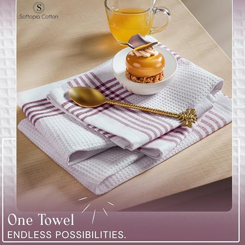 Waffle White & Burgundy Wine Dish Towels Set of 4, 100% Cotton, 16x26 inches - Image 3