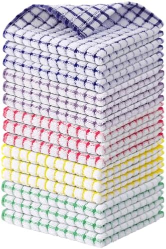Kitinjoy Cotton 15 Pack Terry Kitchen Dish Cloths, Mixed Color by Kitinjoy
