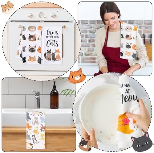 R HORSE 5Pcs Funny Cat Kitchen Towel Funny Saying Dish Towel Cat Lover Gift - Image 2