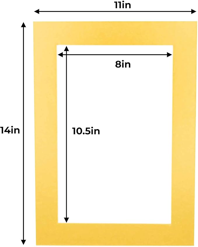 11x14 Mat for 8.5x11 Photo - Precut Metallic Gold Picture Matboard for Frames 11 x 14 Inches - Bevel Cut to Display Art 8.5 x 11 Inches - Acid Free Pack of 10 MATS with Backing Boards & Clear Bags