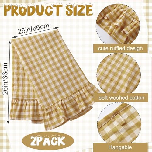 HunnmingRe 2 Pcs Yellow Gingham Kitchen Towels Cotton Ruffled, Fall Decor - Image 2