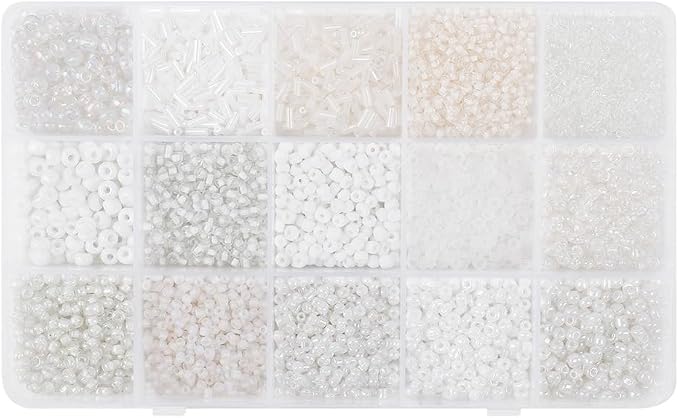 15 Grid White Glass Seed Bugle Tube Beads Kit by Basigeese