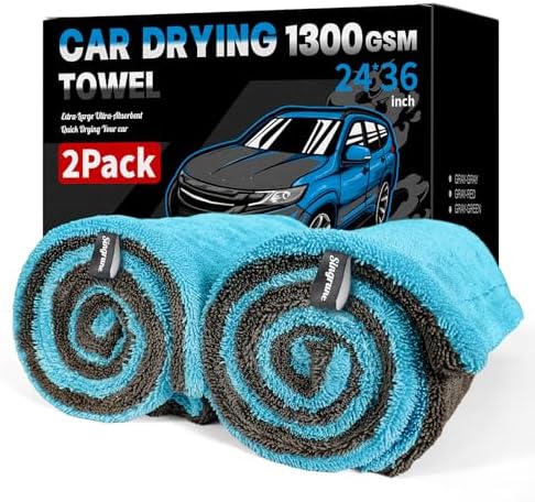 Car Drying Towel 2 Pack – 1300GSM Ultra Absorbent Microfiber, Twisted Loop by Unknown