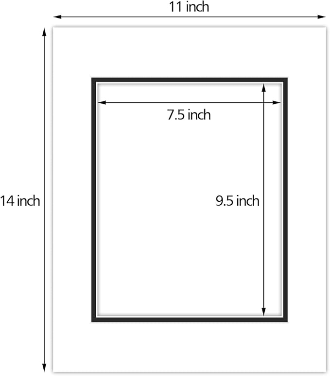 Golden State Art, 11x14 Double Mats for 8x10 - for Photos, Pictures, Frames - Acid-Free, 5 Pack, White Over Black
