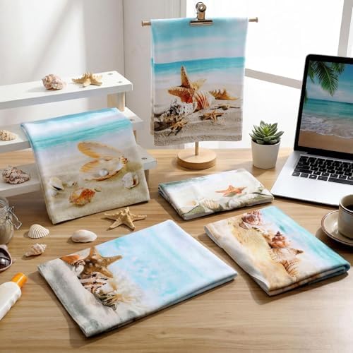 Breling 6 Pack Beach Kitchen Towels, Starfish Seashell Coastal, 14x21 Inch - Image 6