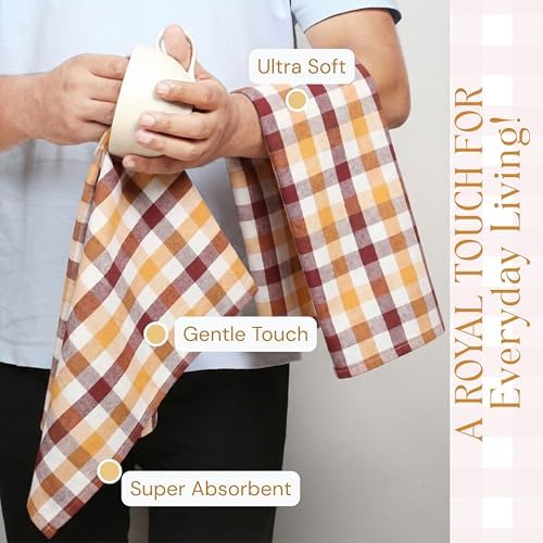 Multicolor Check Kitchen Towels 4 Pack, 100% Cotton Tea Towels, Absorbent - Image 6